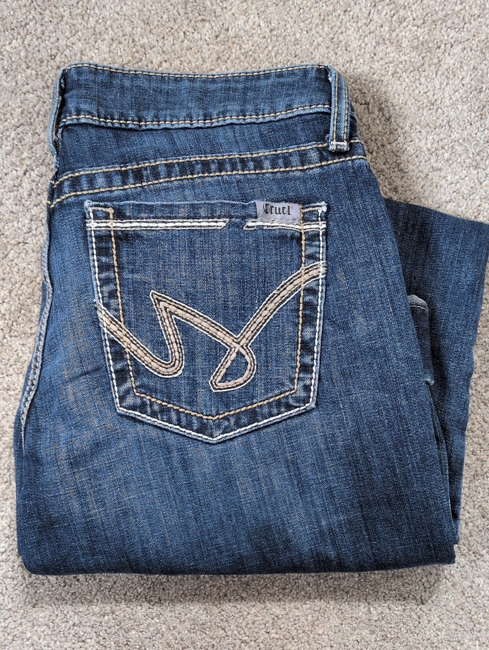 Cruel Girl Dark Blue Boot Cut Jeans with Contrast Stitching